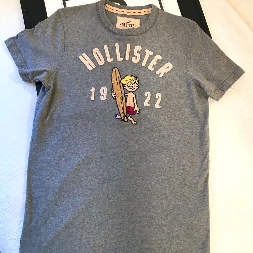 Vintage Y2K Hollister Embroidered Surfer Man Tee Gray